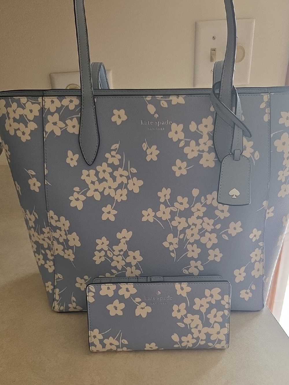 Kate Spade Blue Floral Tote with New Matching Wallet